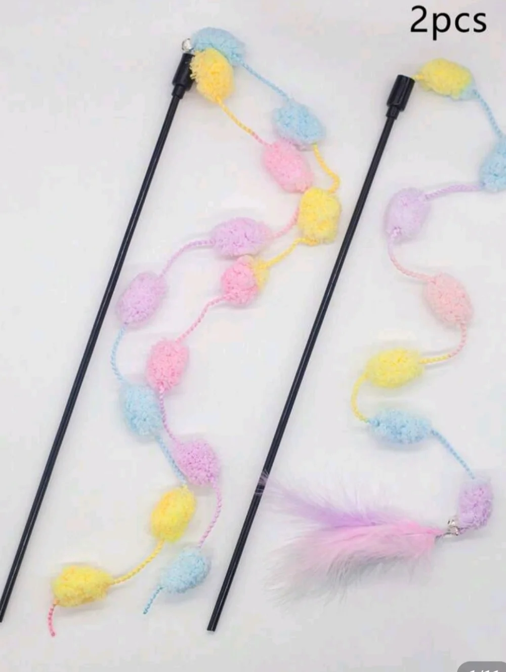 Pastel Pom Pom Cat Teaser Wand Toy - Set Of 2
